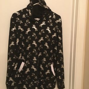 Hoodie, ladies XL UNICORN print with pouch pockets (white paper shows pockets)